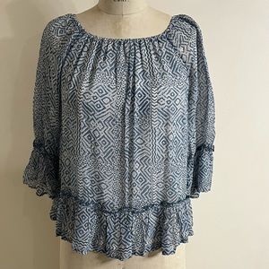 Lucky Brand Blue Maze Printed Woven Top